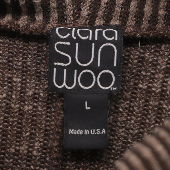 CLARA SUNWOO Textured Knit Striped Stretch Turtleneck Sweater Brown Size L - Picture 6 of 7